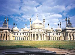 a photograph of an ornate building with domed spires